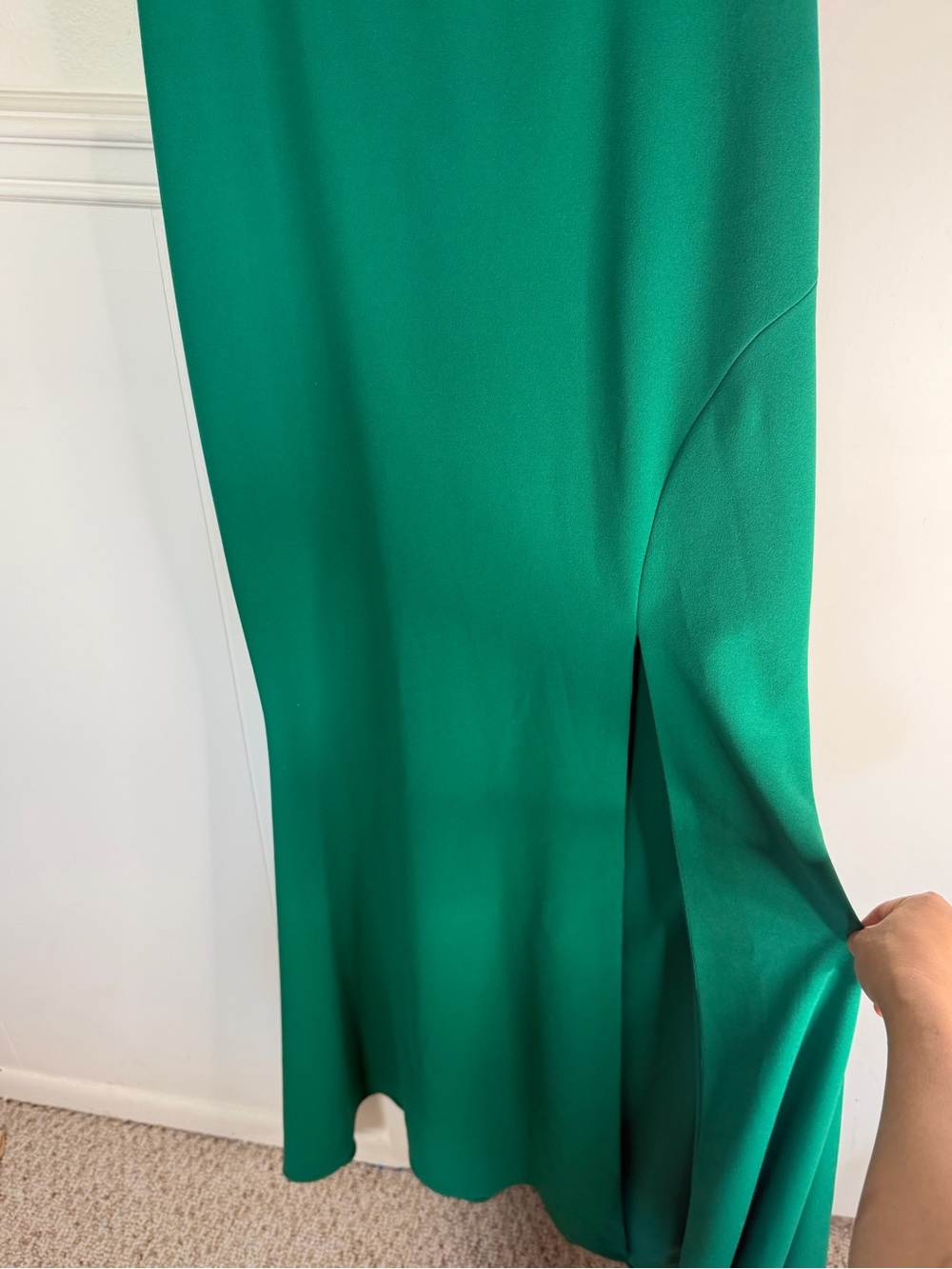 Xscape Emerald One-Shoulder Ruffle Gown with High Slit - Picture 10 of 10